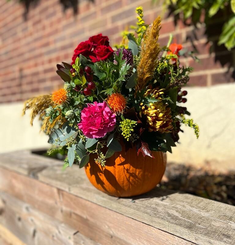 Perfect Autumnal Pumpkin Flowers. The perfect gift this autumn. Order online for your next day flower delivery. Bishops Stortford