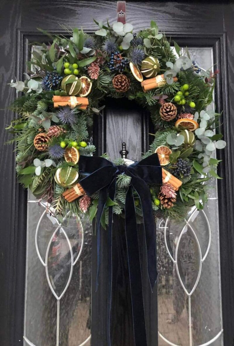 Blue Christmas Wreath. Nothing says Christmas like a beautifully crafted wreath! Order online for your next day flower delivery. Bishops Stortford