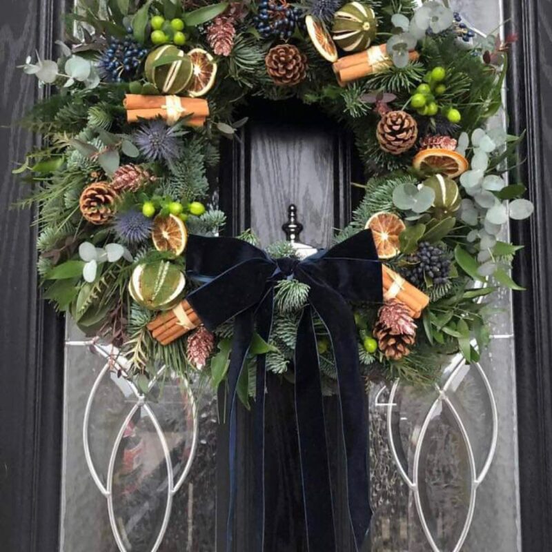 Blue Christmas Wreath. Nothing says Christmas like a beautifully crafted wreath! Order online for your next day flower delivery. Bishops Stortford