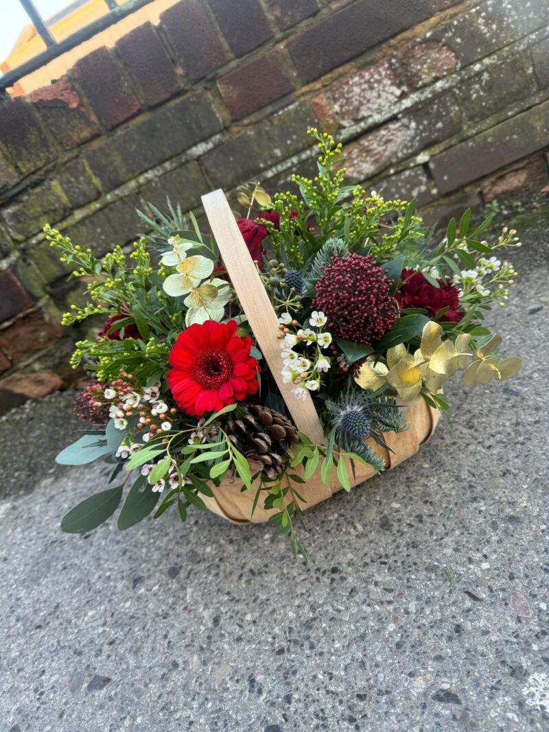 Joy basket arrangement. Spread some Christmas joy. Order online for your next day flower delivery. Bishops Stortford