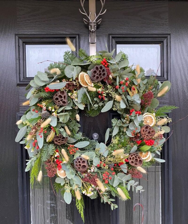 Wonderland Christmas Wreath. So much in this wreath creating a luxury look for Christmas. Order online for your next day flower delivery. Bishops Stortford