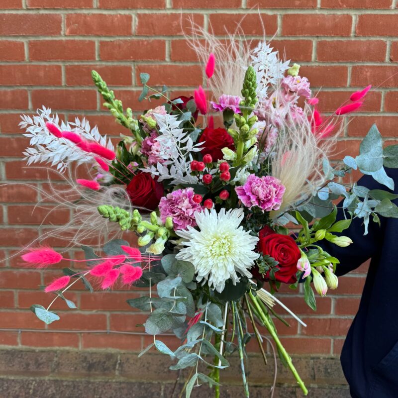 Fresh and dried Love Passionately Valentines Bouquet. Order online for your next day flower delivery. Bishops Stortford