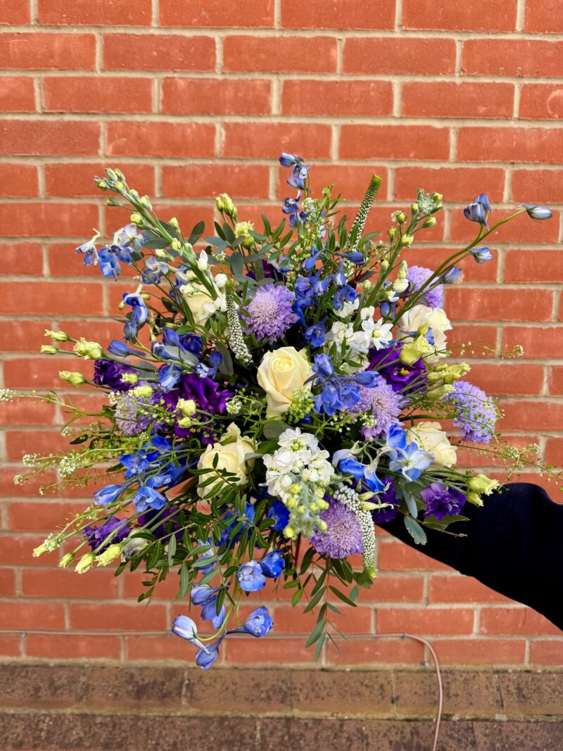 Out of the Blue Bouquet. A selection of delicate blooms. Order online for your next day flower delivery. Bishops Stortford