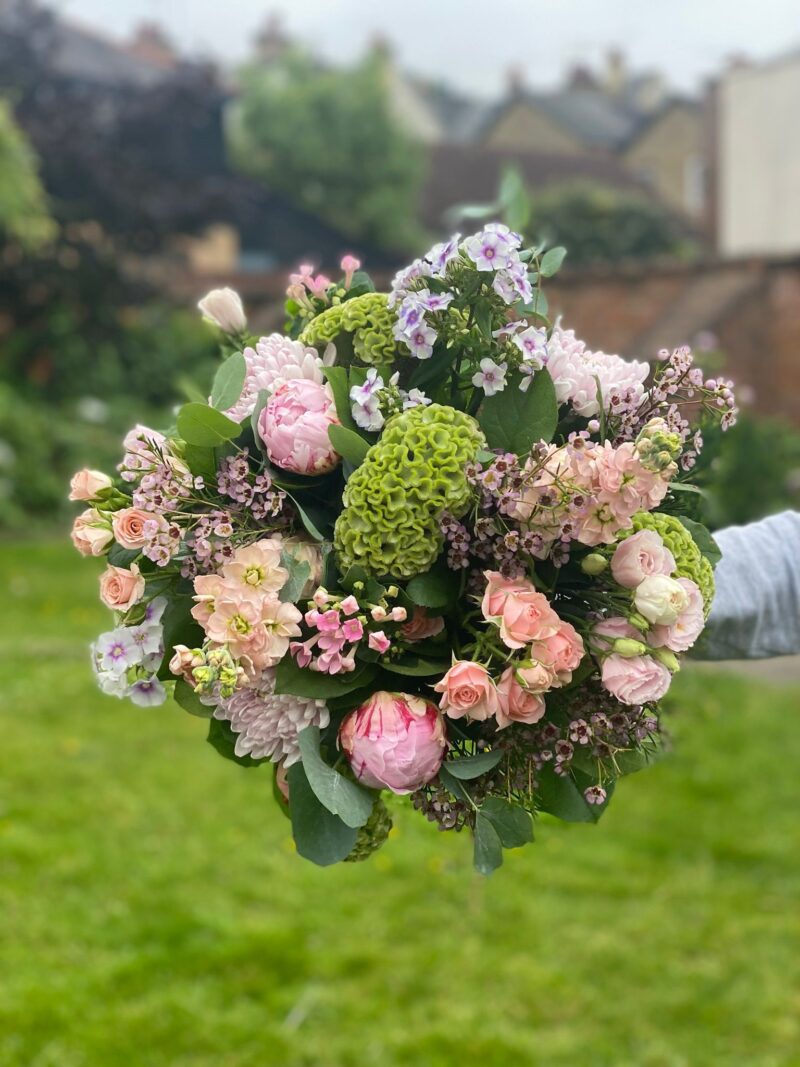 Precious Bouquet - a beautiful collection of baby pink and soft green flowers. Order online for your next day flower delivery. Bishops Stortford
