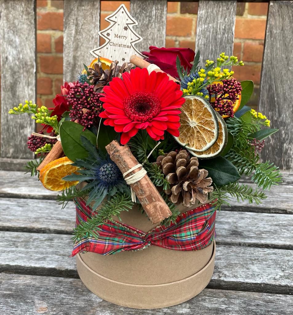 Falala Table Arrangement the perfect Christmas table top gift. Order online for your next day flower delivery. Bishops Stortford