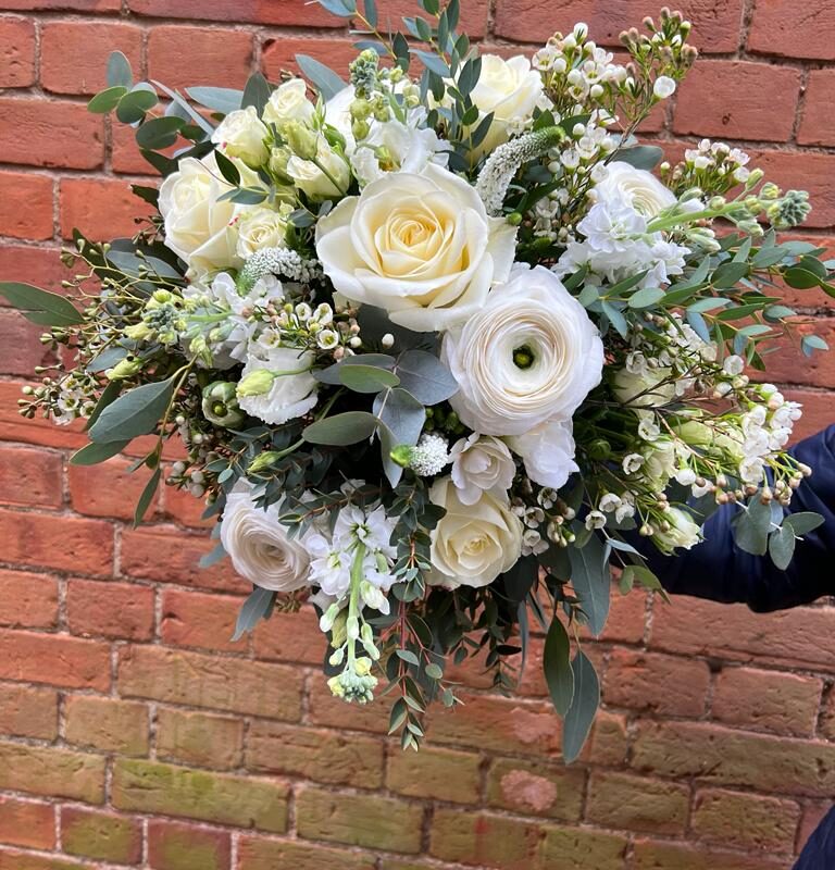 Adore You Bouquet. A classic, timeless colour palette of white florals. Order online for your next day flower delivery. Bishops Stortford