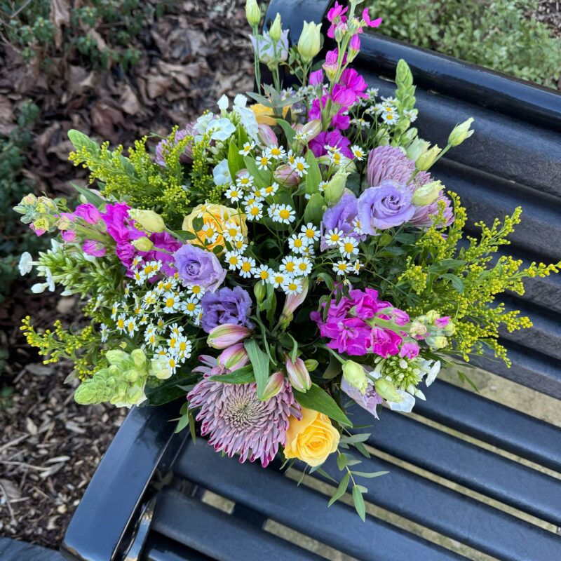 Buttercup Bouquet a variety of flowers in pastel shades of purple, pink, yellow and white. Order online for your next day flower delivery. Bishops Stortford