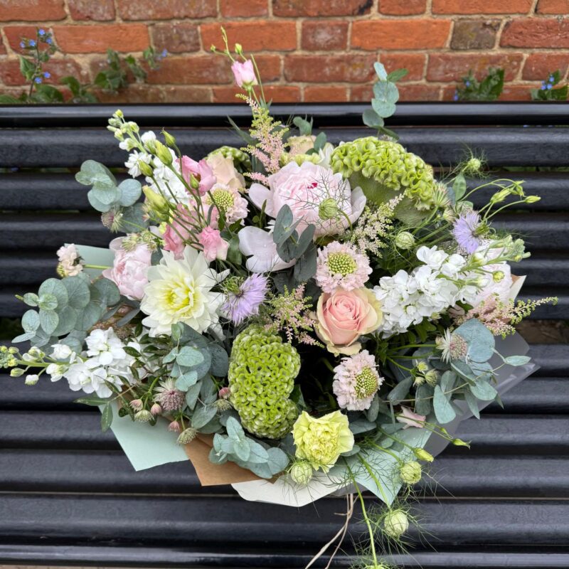 Precious, This beautiful collection of baby pink and soft green flowers includes seasonal favourites. Order online for next day delivery.