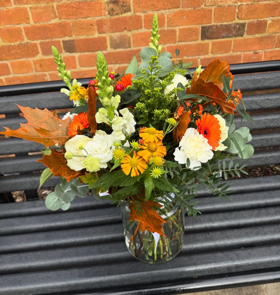 Fall Bouquet. A beautiful selection of autumnal blooms in ivories and burgundies. Order online for next day delivery or shop in store.